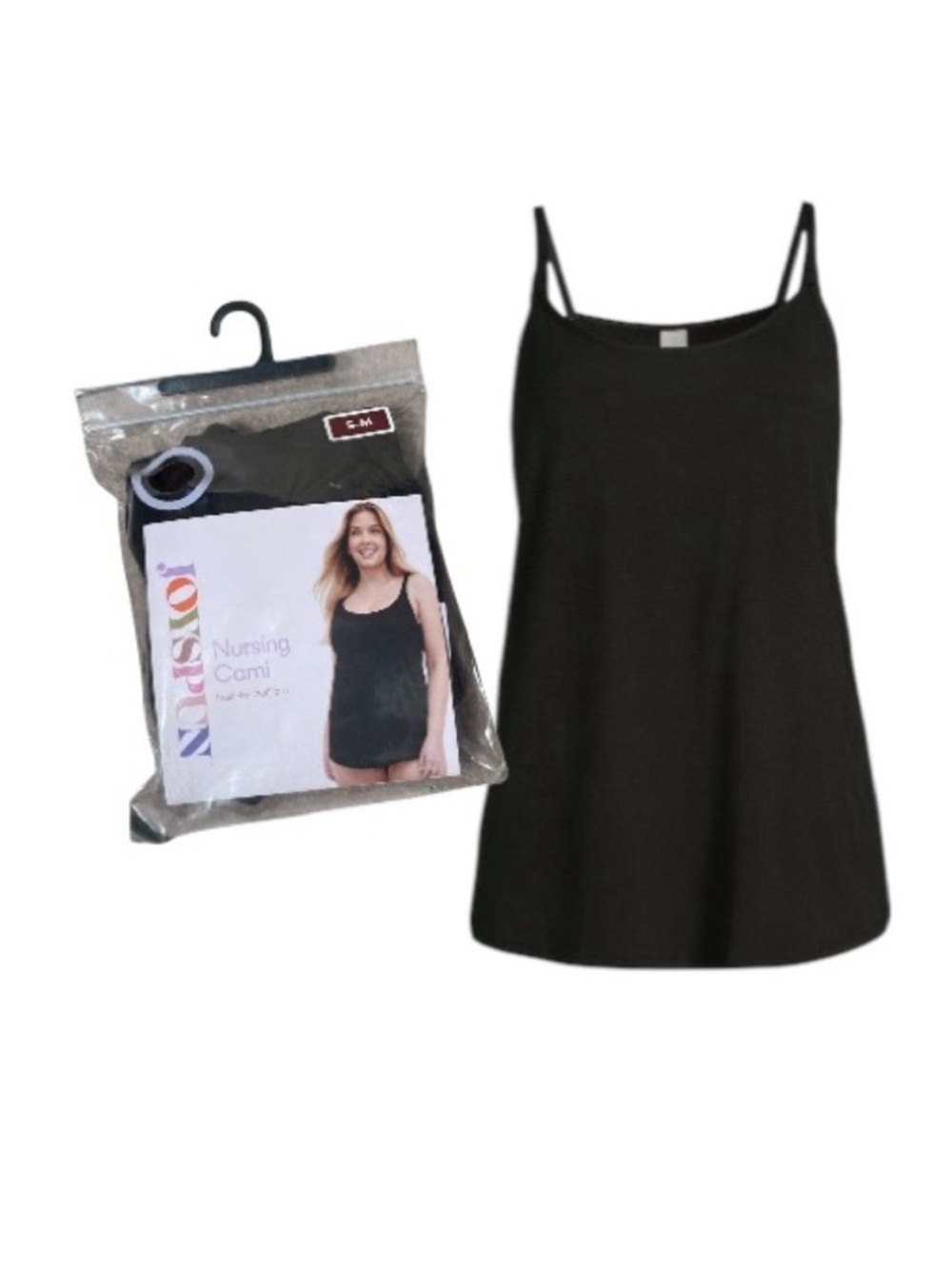 Joyspun  Black Cami Tank Top With Built In Shelf Bra And Spaghetti Straps